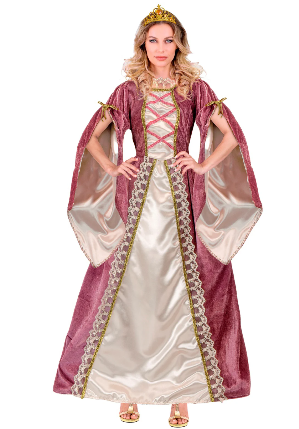 Déguisement princesse médiévale rose et blanche femme