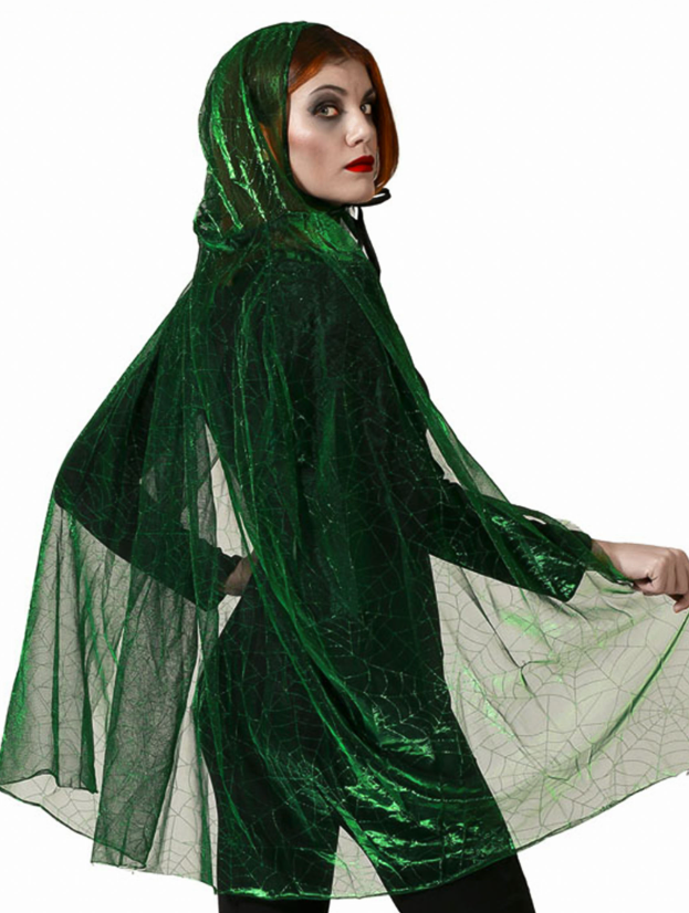 Cape à capuche toile d'araignée verte adulte