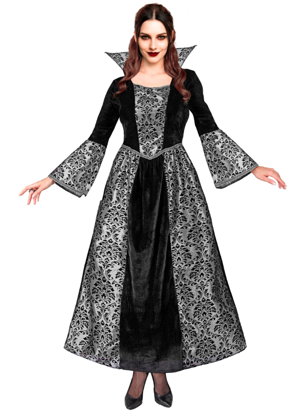 Déguisement vampire baroque noir et argent femme