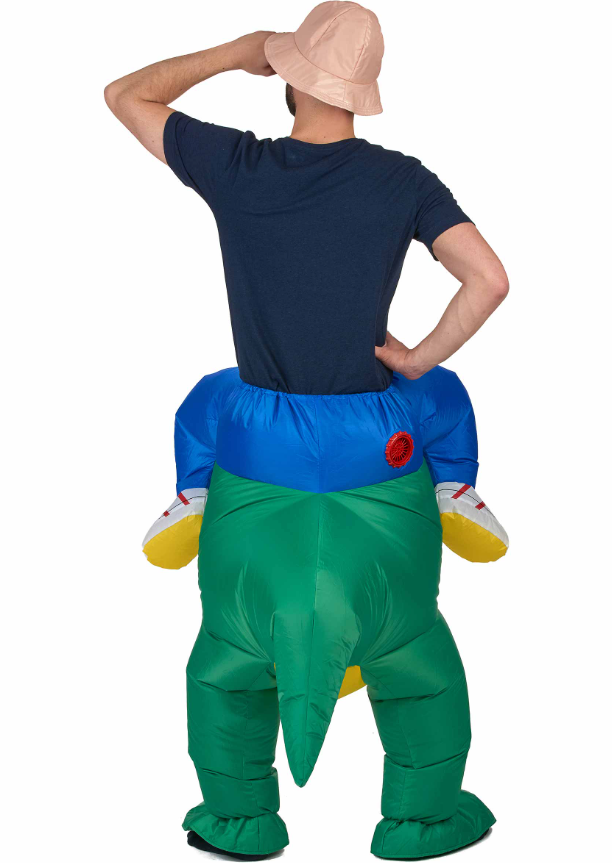 Déguisement explorateur à dos de dinosaure adulte