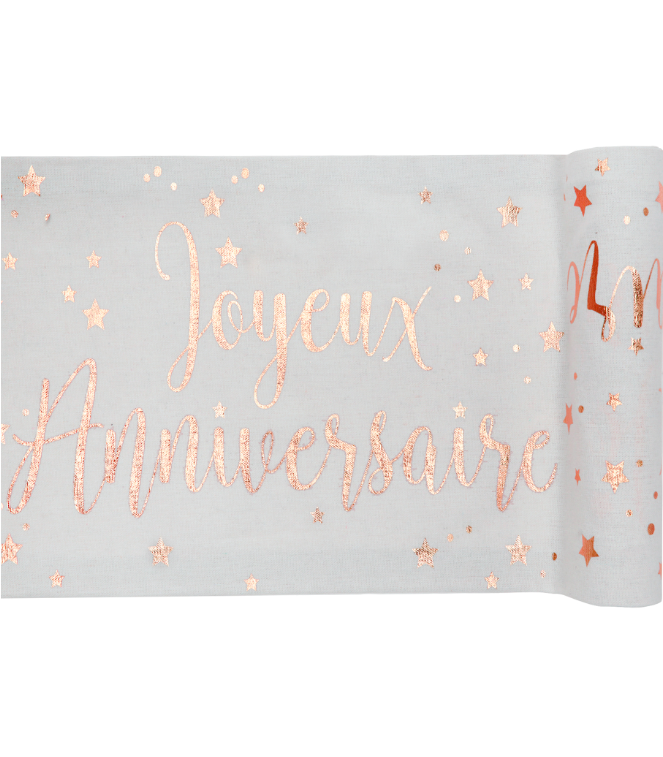 Chemin de table coton anniversaire rose gold 3m x 28 cm