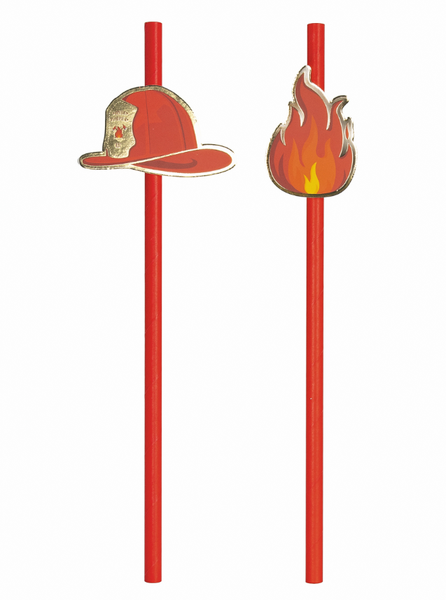 Pailles en carton Pompier rouges 20 cm