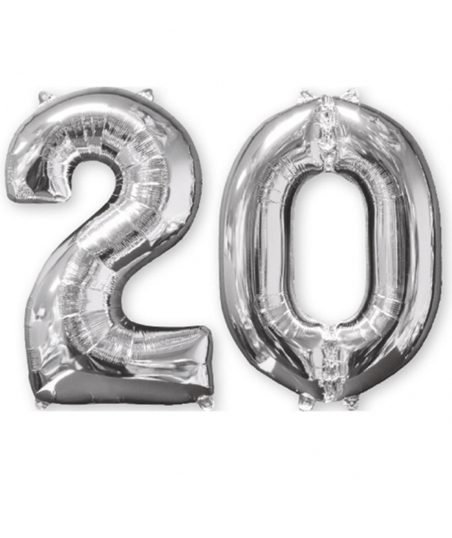 Ballons aluminium chiffre 20 argent 66 cm