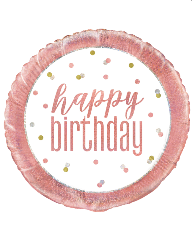 Ballon en aluminium happy birthday blanc et rose 45 cm