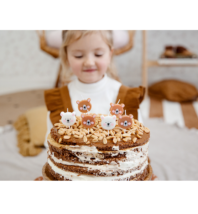 Bougies d'anniversaire petits ours bruns et blancs 3 cm
