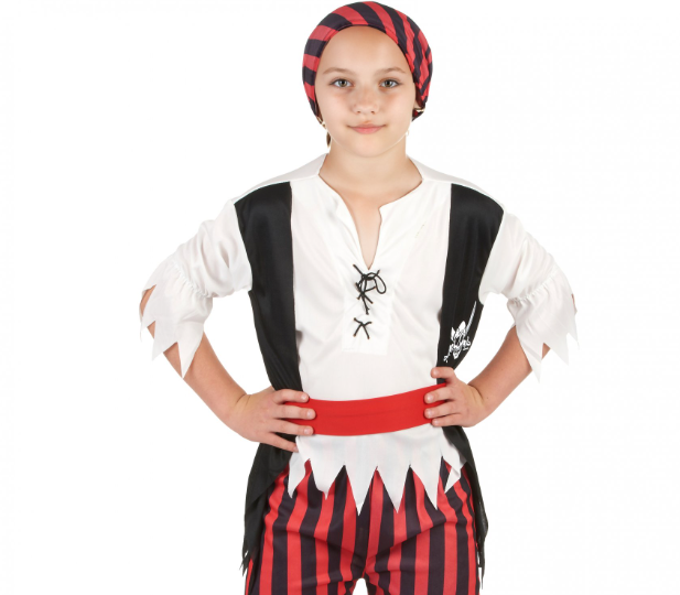 Déguisement pirate rayures noires et rouges garçon