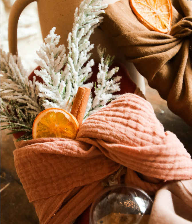 Chemin de table gaze de coton terracotta vieux rose 30 cm x 3 m