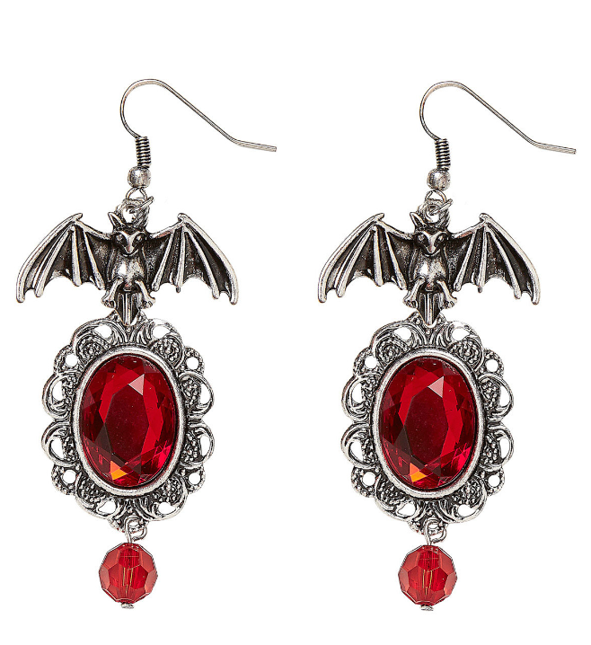 Boucles d'oreilles chauve souris gothique rouge femme Halloween