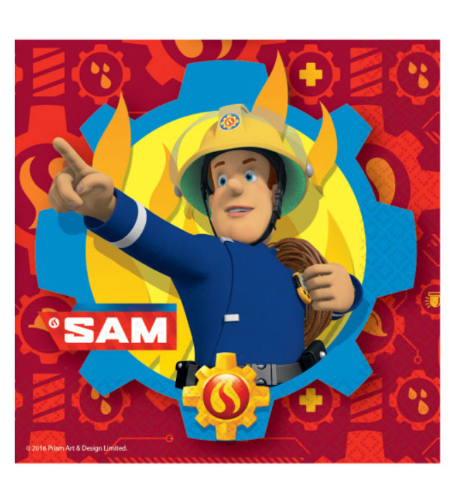 Serviettes en papier rouge Sam le Pompier ™ 33 x 33 cm