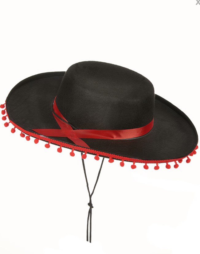 Chapeau espagnol noir et rouge