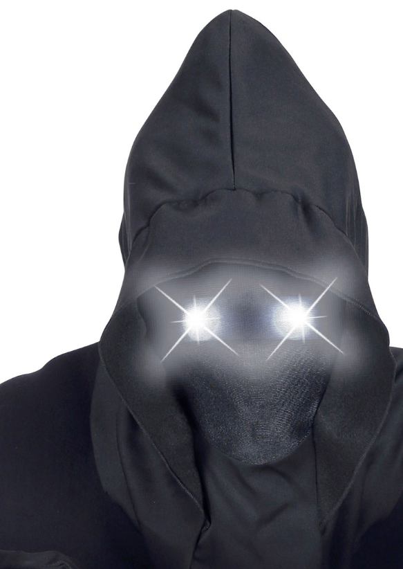 Masque intégral à capuche visage invisible et yeux lumineux blanc adulte