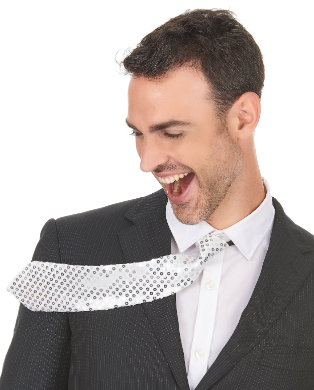 Cravate argentée avec sequins adulte