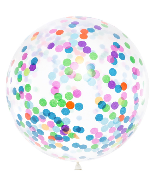 Ballon géant transparent confettis multicolores 1m