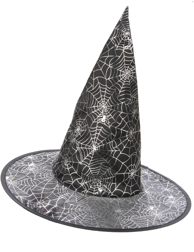 Chapeau de sorcière noir avec toile d'araignée blanche adulte