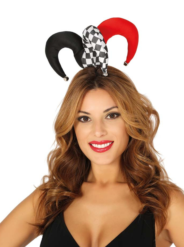 Mini chapeau bouffon rouge et noir adulte