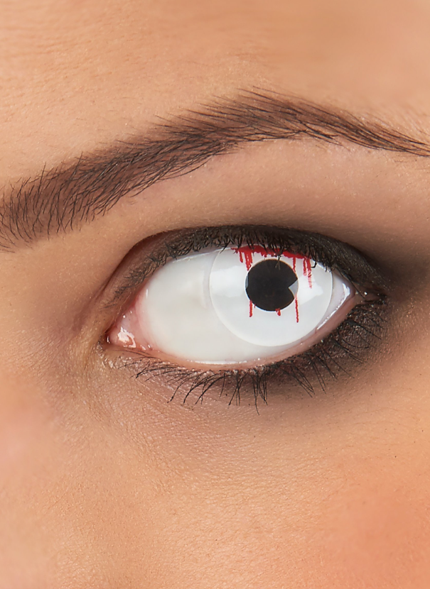 Lentilles fantaisie oeil blessé fond blanc 3 mois adulte Halloween