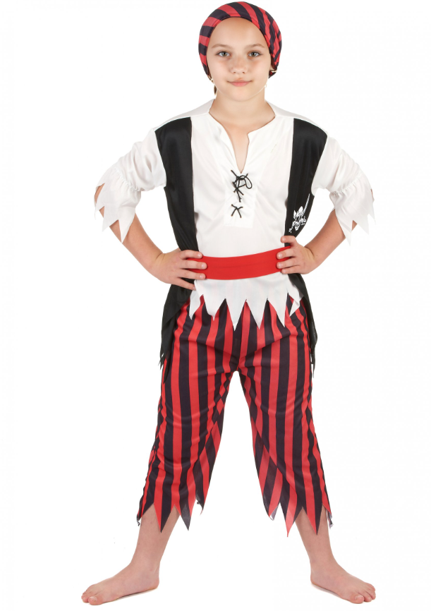 Déguisement pirate rayures noires et rouges garçon