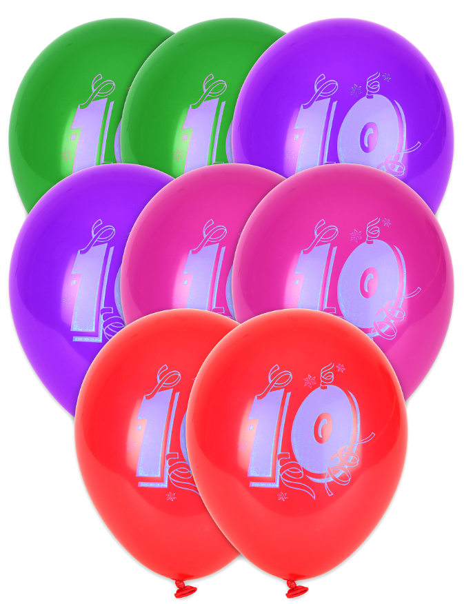 Ballons chiffre 10 multicolores 30 cm