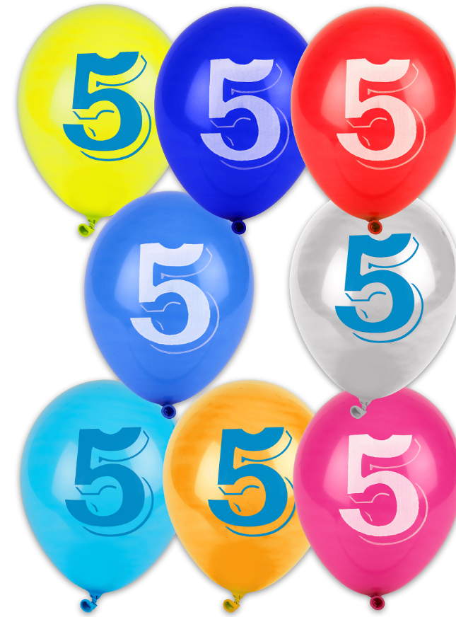 Ballons chiffre 5 multicolores 30 cm