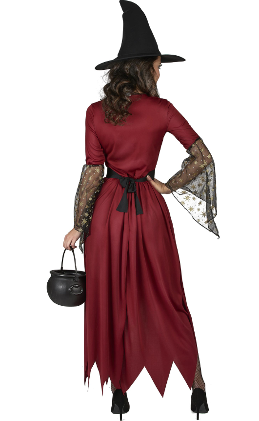 Déguisement sorcière rouge et or femme