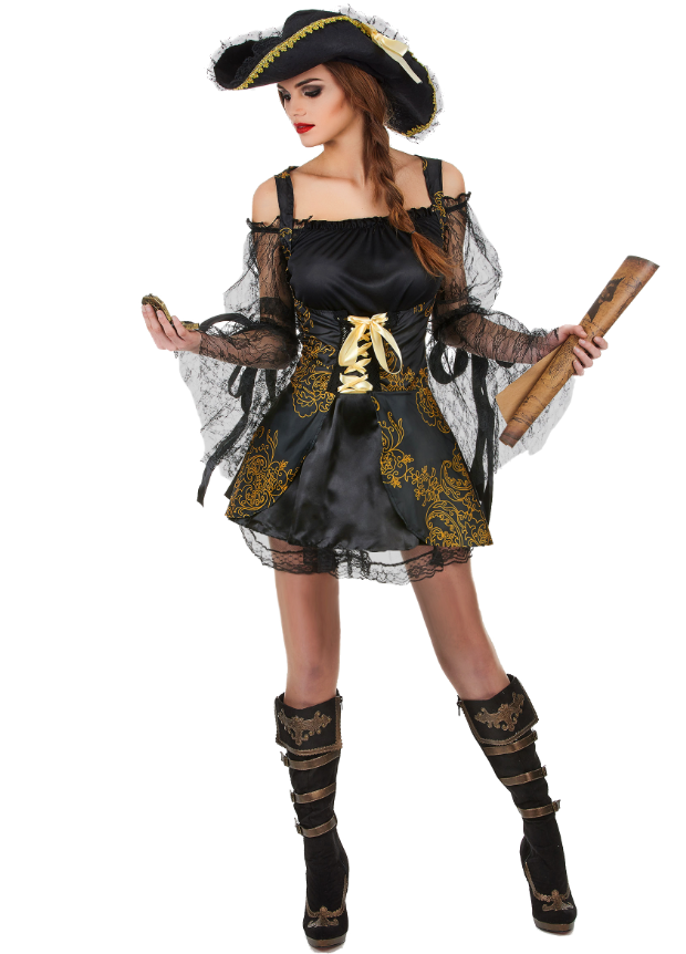 Déguisement pirate noir et doré femme