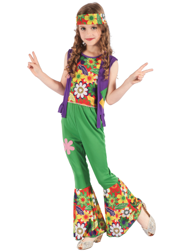 Déguisement hippie flower power vert fille