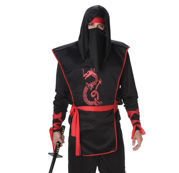Déguisement ninja noir et rouge homme