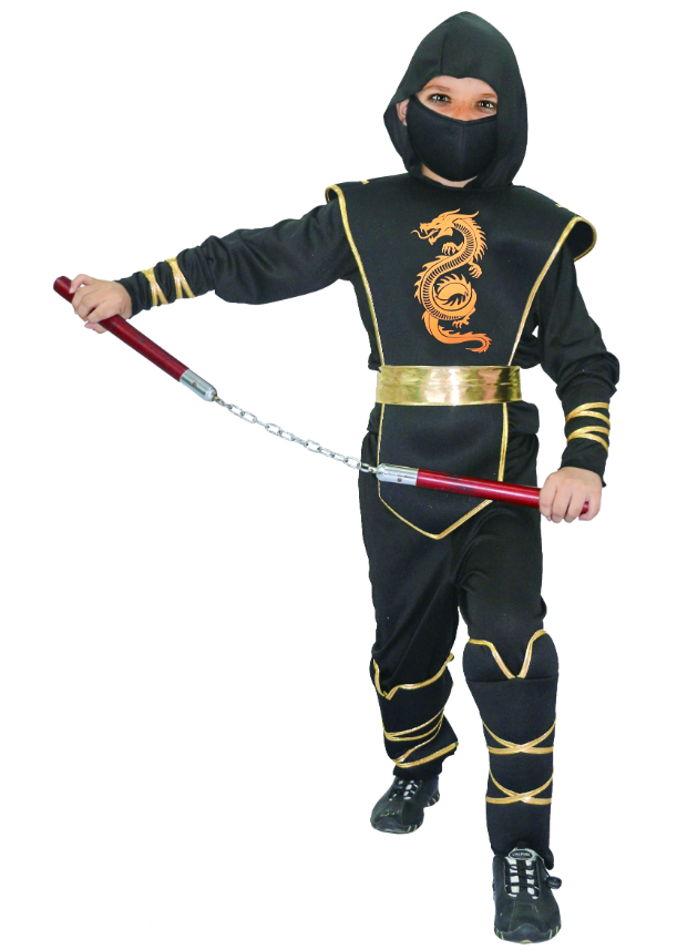 Déguisement ninja noir et doré garçon