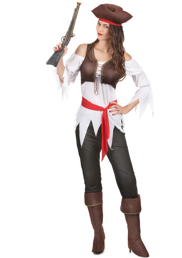 Déguisement pirate marron et blanc femme