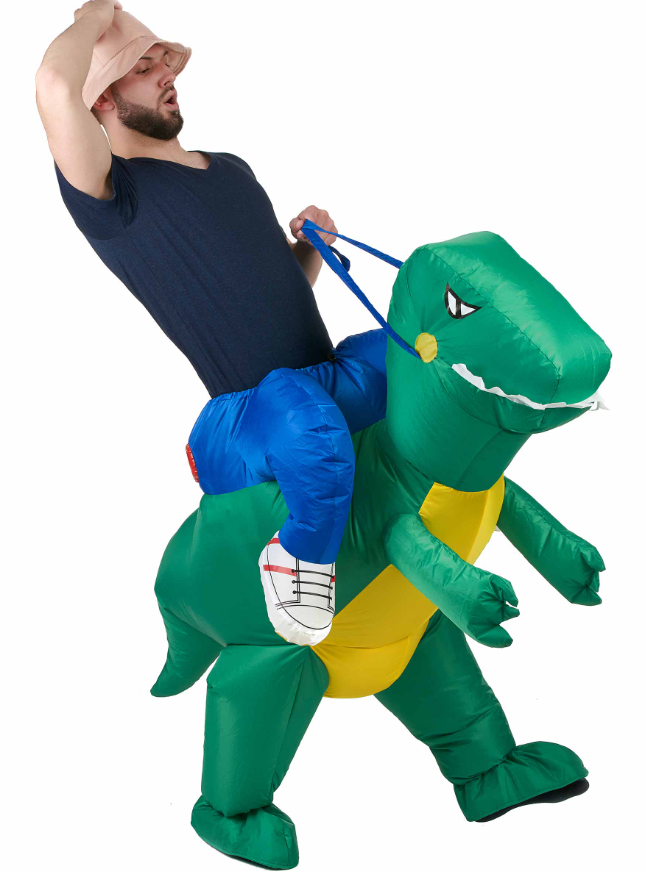 Déguisement explorateur à dos de dinosaure adulte