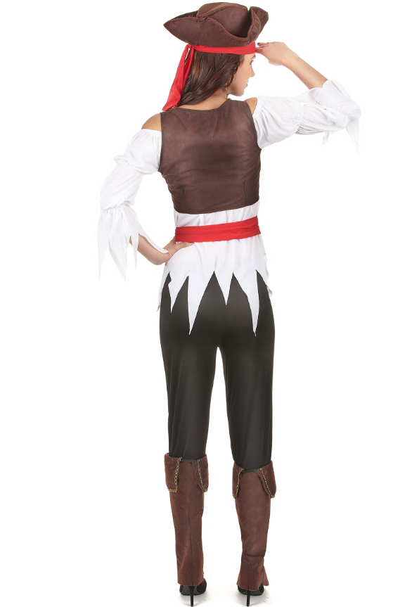 Déguisement pirate marron et blanc femme