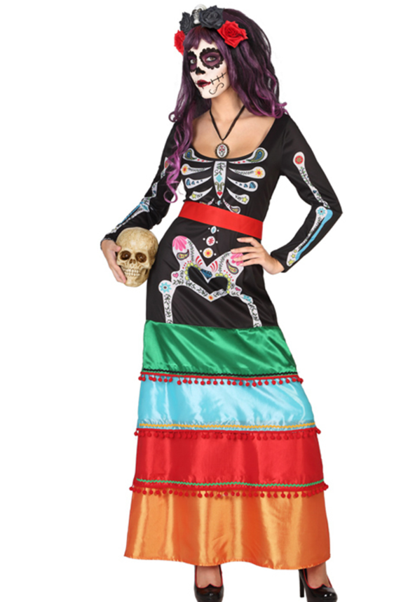 Déguisement mexicaine coloré long femme Dia de los muertos