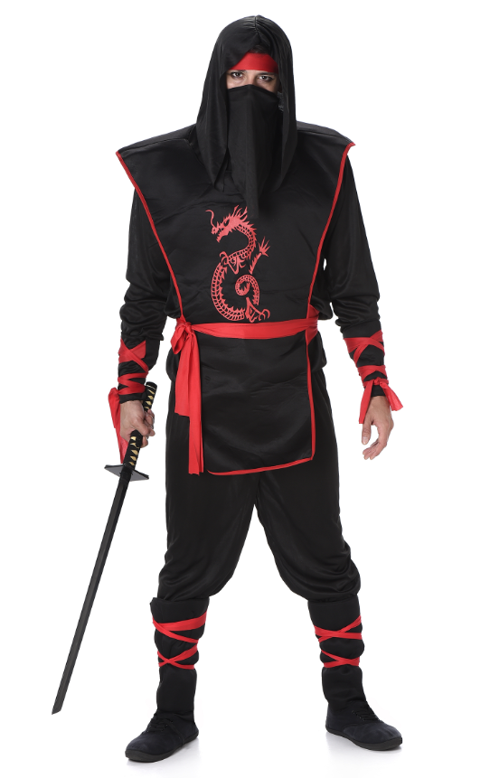 Déguisement ninja noir et rouge homme