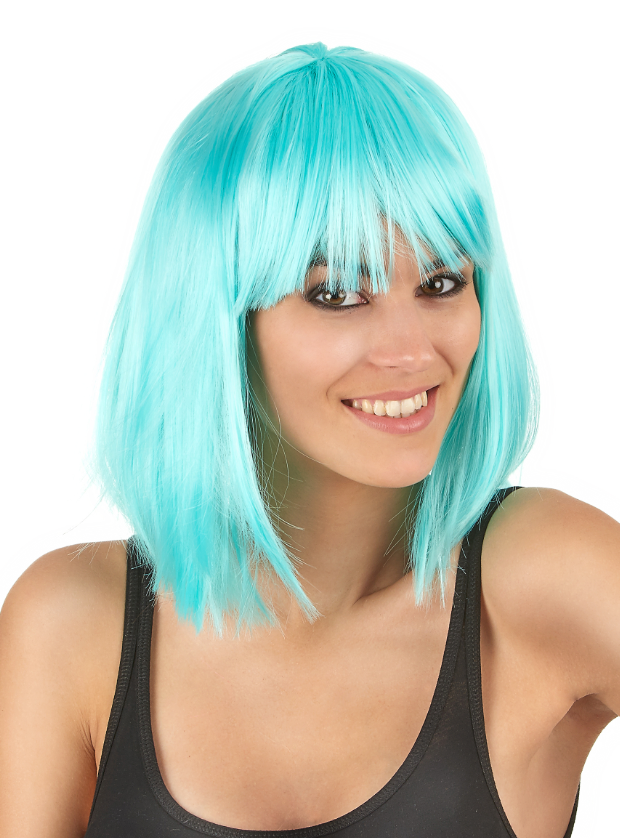 Perruque carré mi-long bleu ciel femme