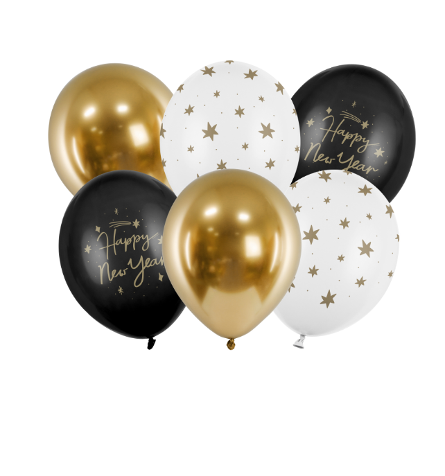 Ballons Happy New Year noir et or 30 cm