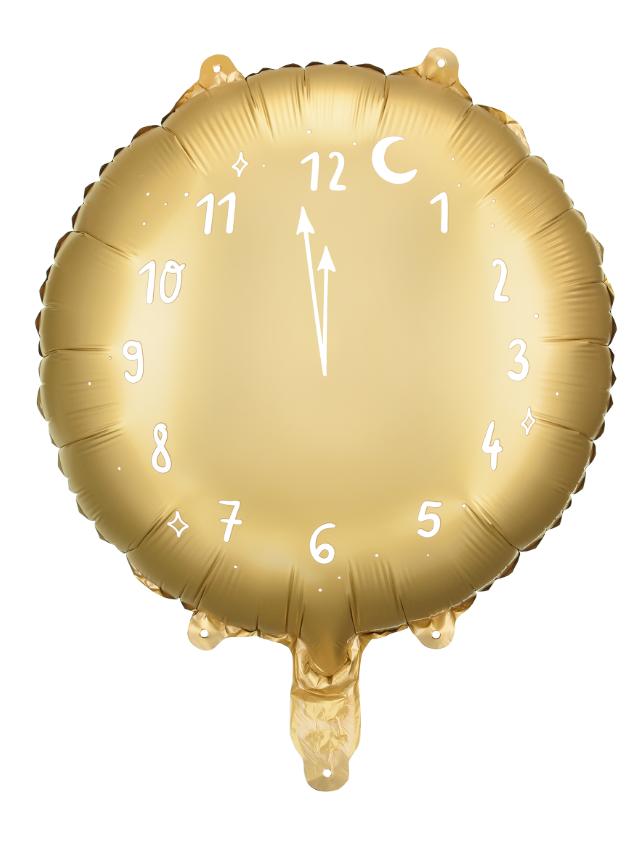 Ballon alluminium doré horloge minuit 45 cm