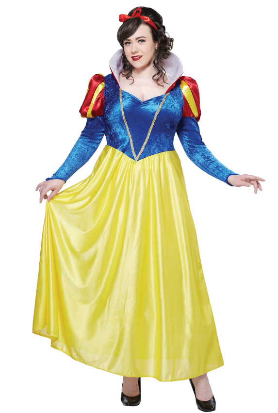 Costume Blanche Neige grande taille pour femme jaune et bleu