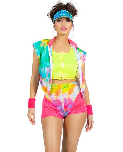 Déguisement aérobic tie and dye multicolore fluo femme