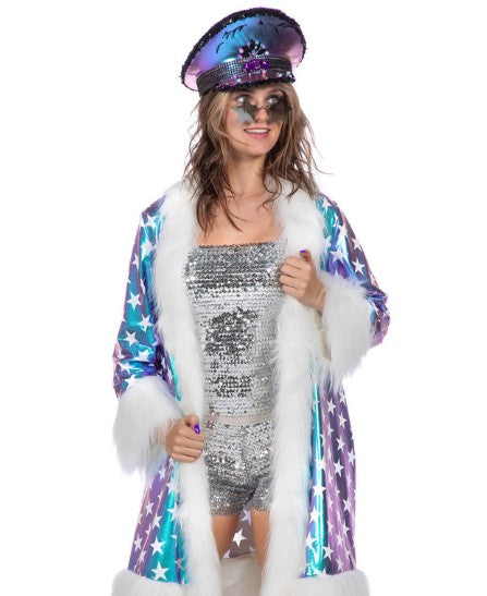 Veste longue bleue étoilées luxe femme