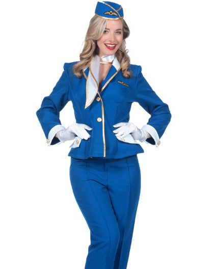 Déguisement hôtesse de l'air bleue luxe femme
