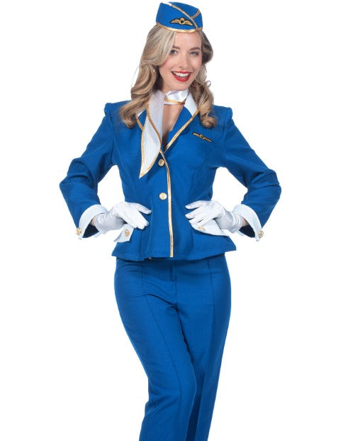 Déguisement hôtesse de l'air bleue luxe femme
