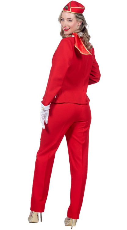 Déguisement hôtesse de l'air rouge luxe femme