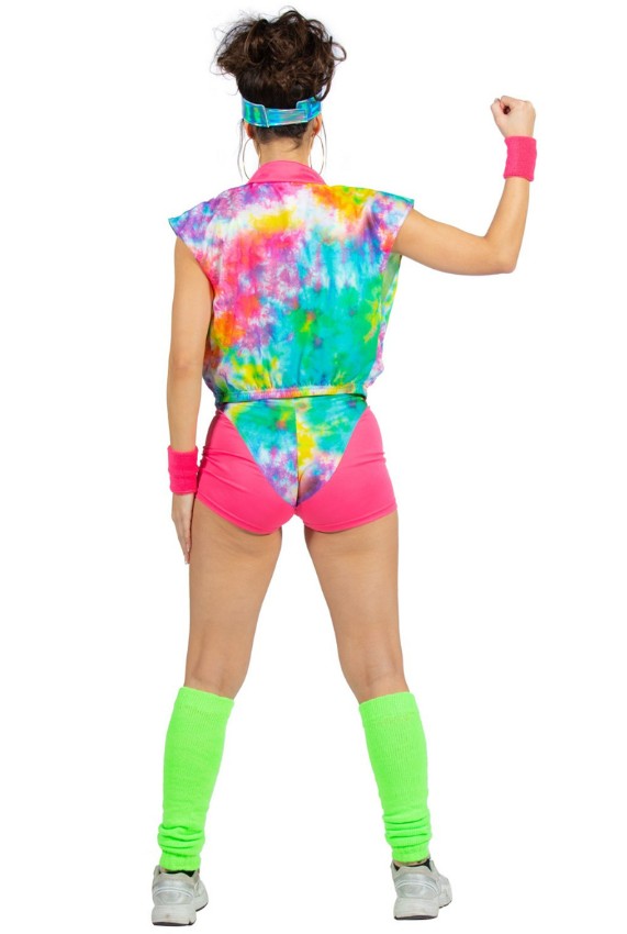 Déguisement aérobic tie and dye multicolore fluo femme