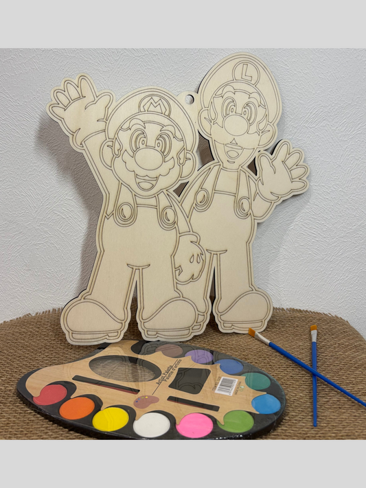 Mario et Luigi en bois a dessiner pour enfants