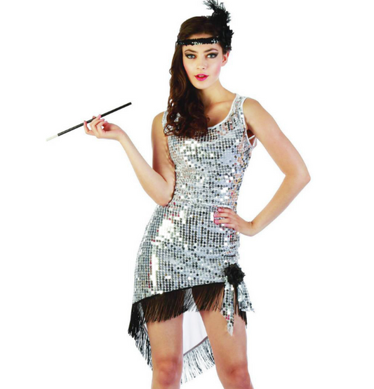 Déguisement charleston sexy femme argent à sequins