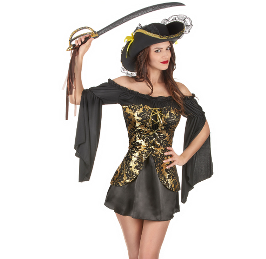 Déguisement Pirate noir et doré femme