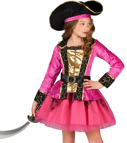 Déguisement Pirate rose et or fille