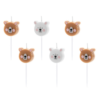 Bougies d'anniversaire petits ours bruns et blancs 3 cm