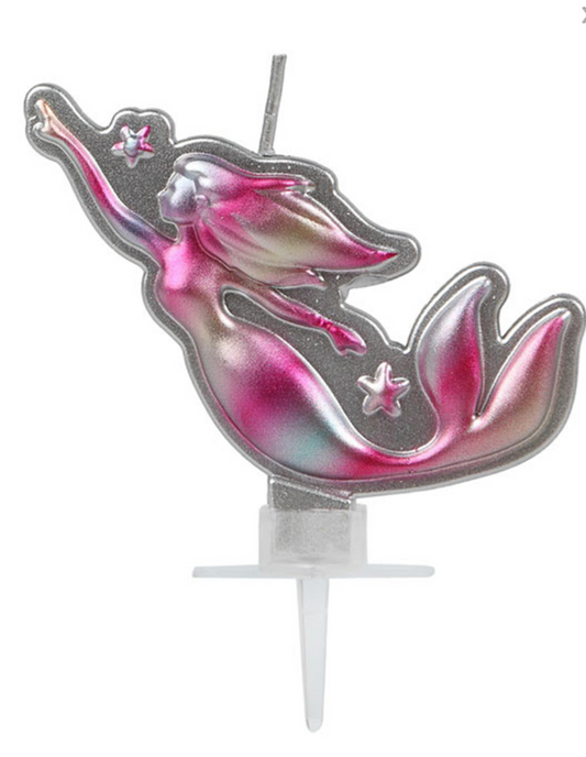 Bougie jolie sirène rose et argent 14 x 10 cm