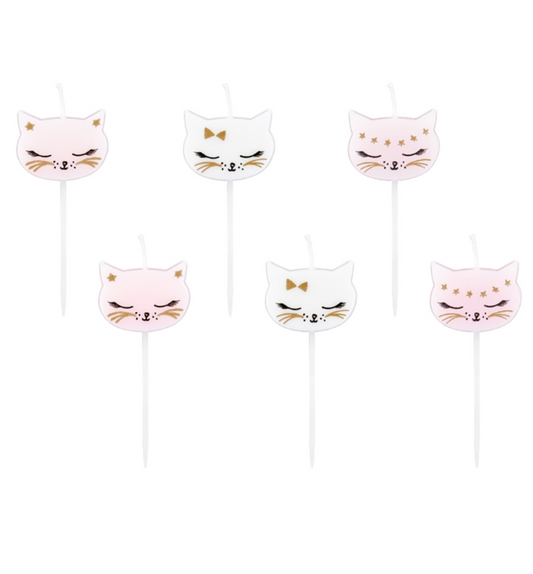 Bougies d'anniversaire chaton blanches et roses 2 cm